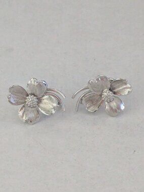 HSB Harry S. Bick Sterling Silver Dogwood Flower Screw Back Earrings